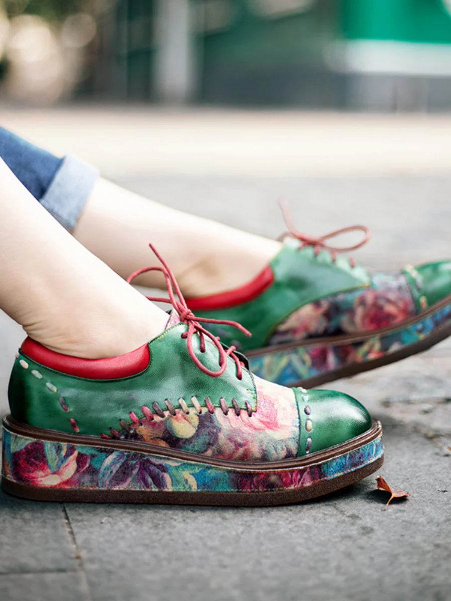 SOFFIA | Brush Craft Emerald Floral Leather Oxford - Image 4
