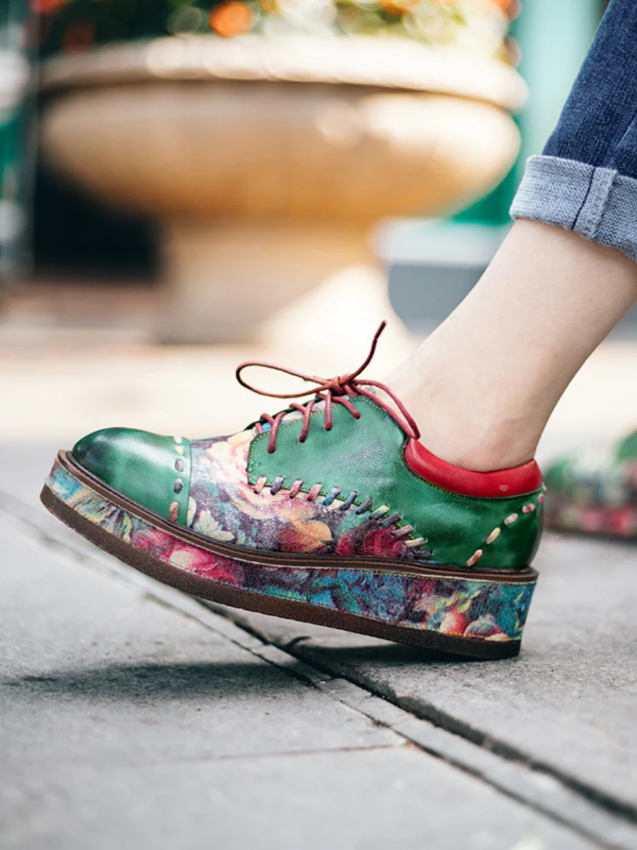 SOFFIA | Brush Craft Emerald Floral Leather Oxford - Image 5