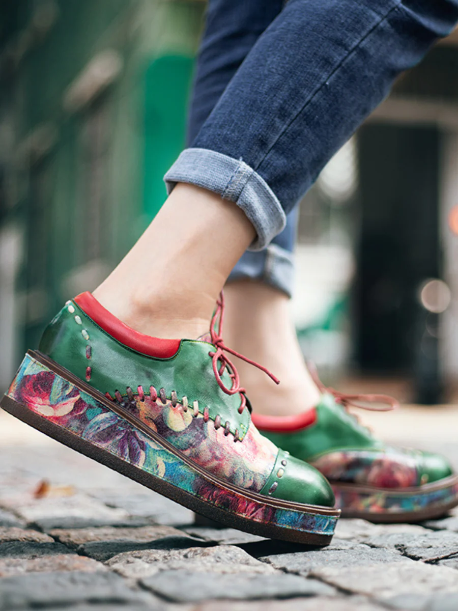 SOFFIA | Brush Craft Emerald Floral Leather Oxford - Image 6