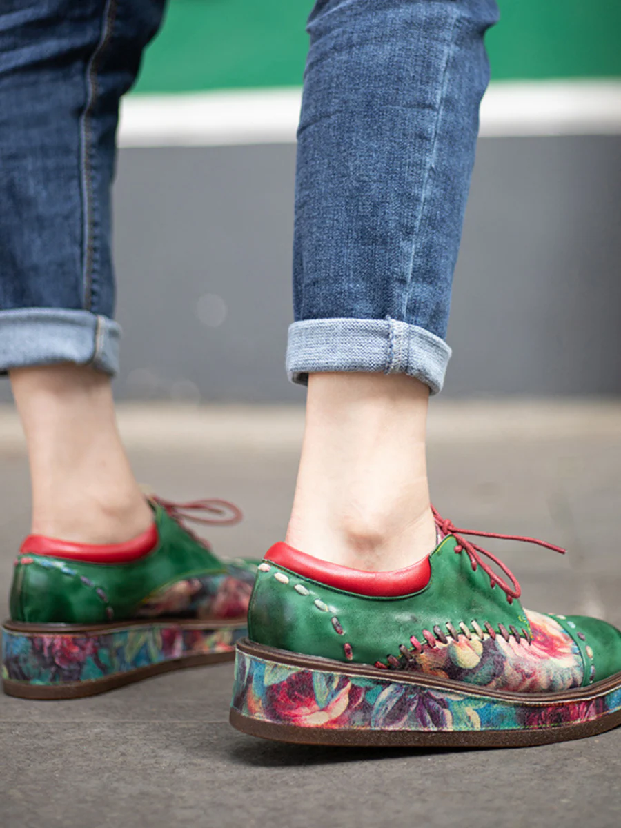 SOFFIA | Brush Craft Emerald Floral Leather Oxford - Image 7