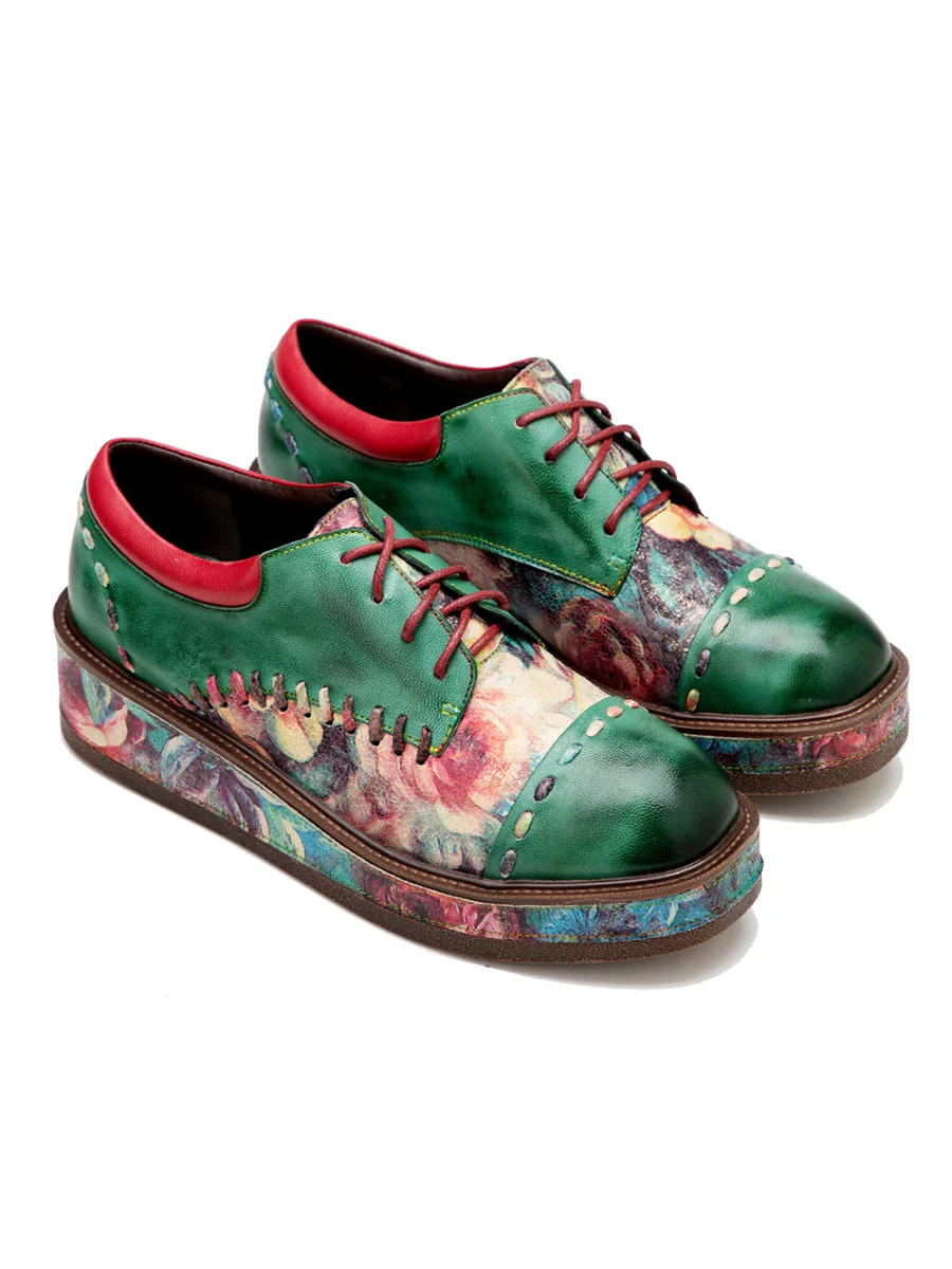 SOFFIA | Brush Craft Emerald Floral Leather Oxford - Image 8