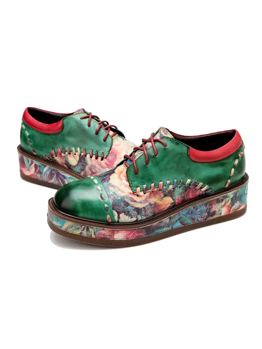 SOFFIA | Brush Craft Emerald Floral Leather Oxford - Image 9