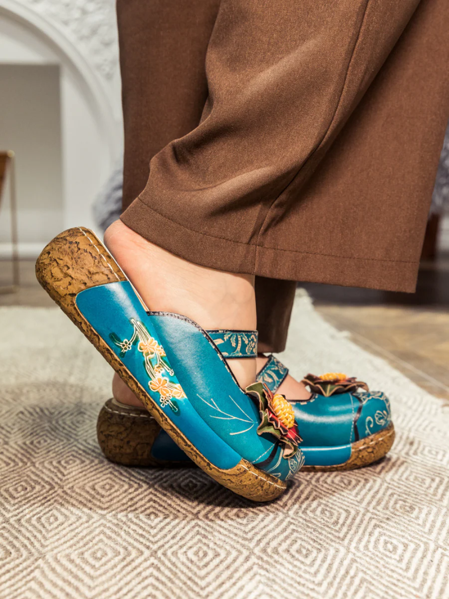 SOFFIA | Genuine Leather Cerulean Ribbed-Sole Clogs - Image 4