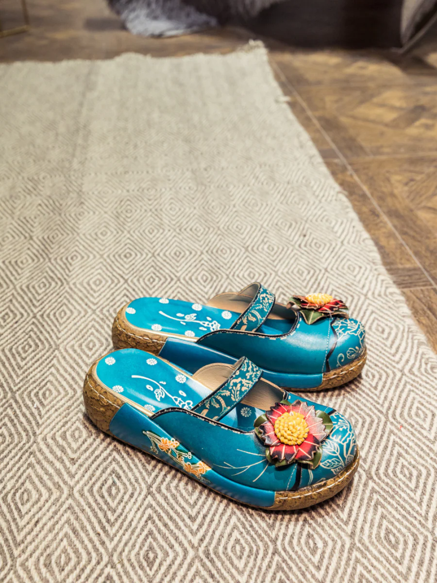 SOFFIA | Genuine Leather Cerulean Ribbed-Sole Clogs - Image 6