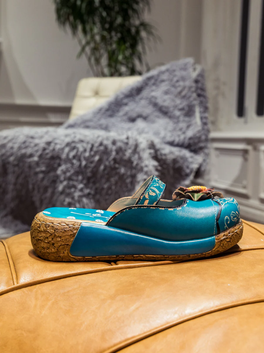 SOFFIA | Genuine Leather Cerulean Ribbed-Sole Clogs - Image 8
