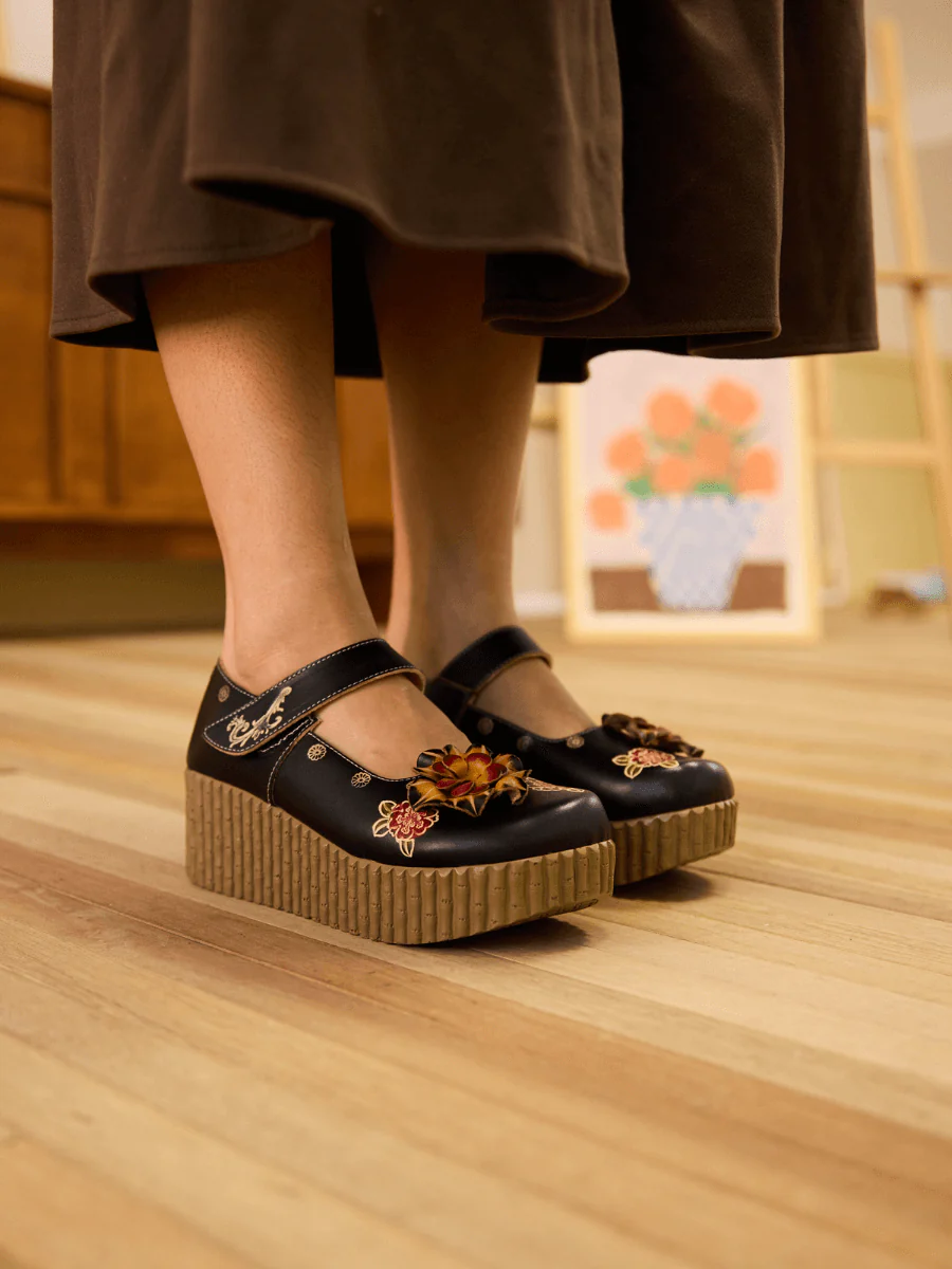 Soffia | Chelsea Floral Leather Wedge Mary Jane - Image 3
