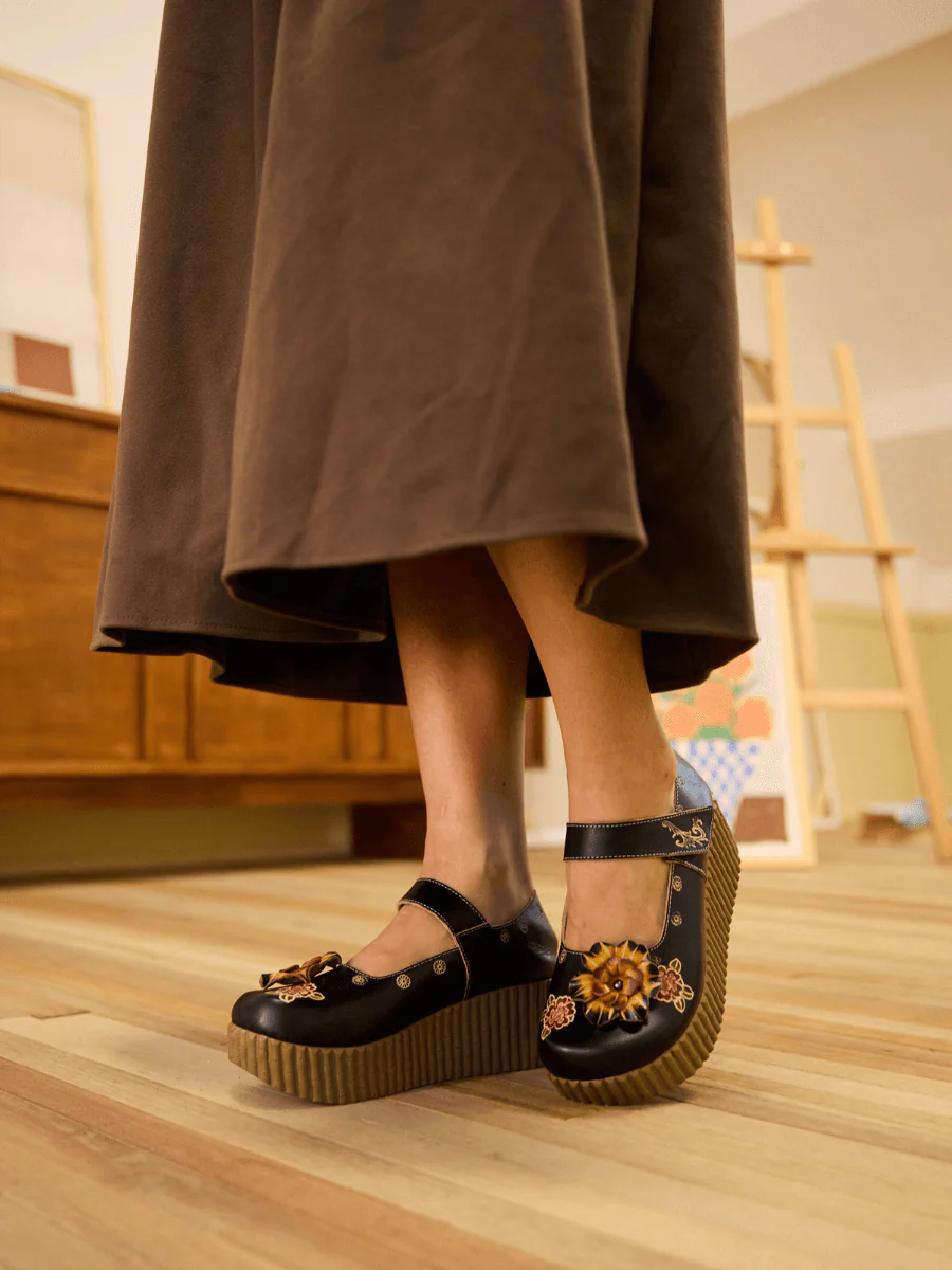 Soffia | Chelsea Floral Leather Wedge Mary Jane - Image 4