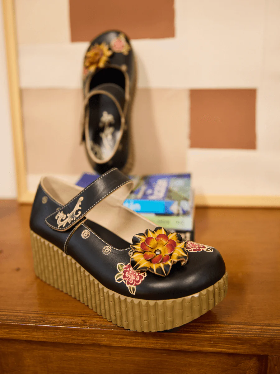 Soffia | Chelsea Floral Leather Wedge Mary Jane - Image 6