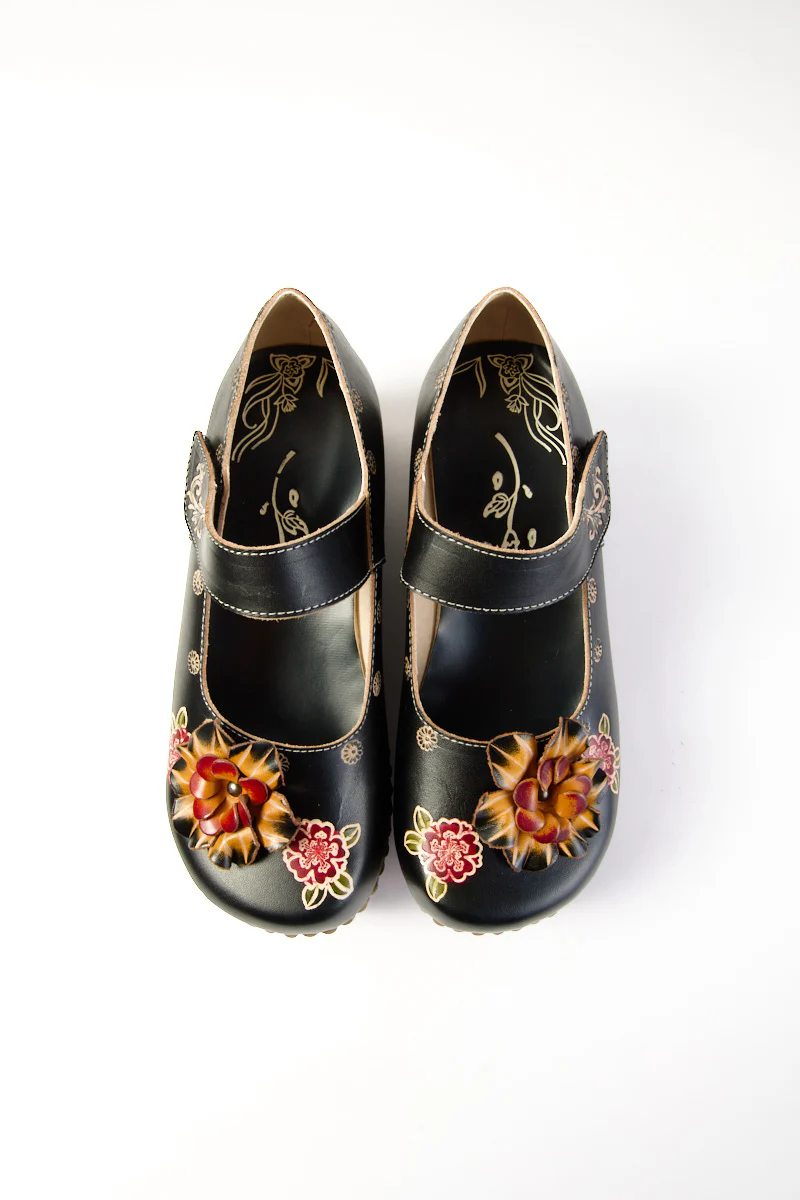 Soffia | Chelsea Floral Leather Wedge Mary Jane - Image 8