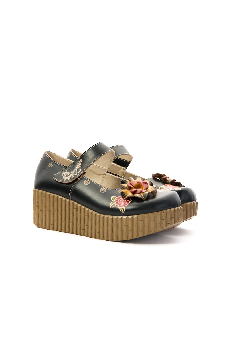 Soffia | Chelsea Floral Leather Wedge Mary Jane - Image 9