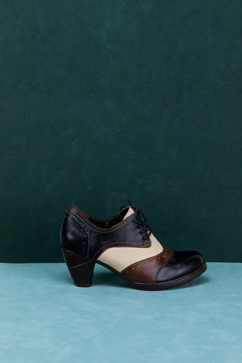 SOFFIA | COLOR BLOCK BLOCK HEEL LEATHER OXFORD - BLACK - Image 11