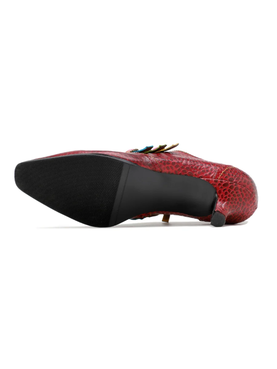 SOFFIA | Floral Embossed Tri-Strap Kitten Heels - Image 10