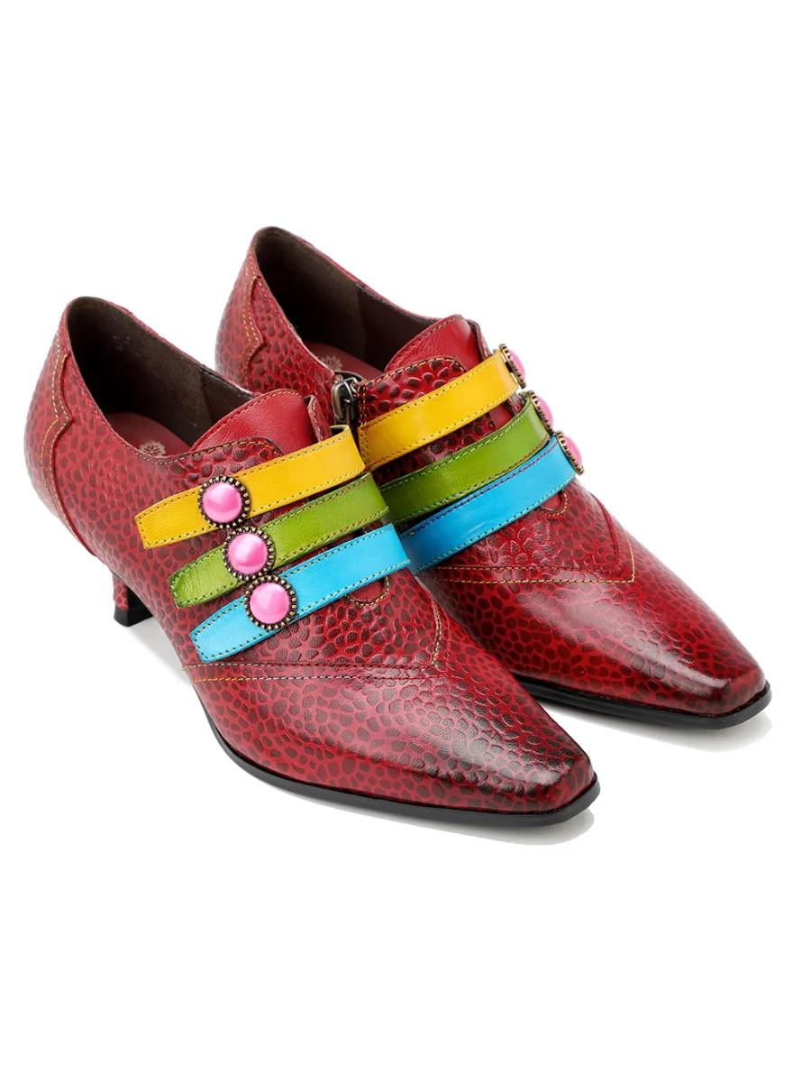 SOFFIA | Floral Embossed Tri-Strap Kitten Heels - Image 6