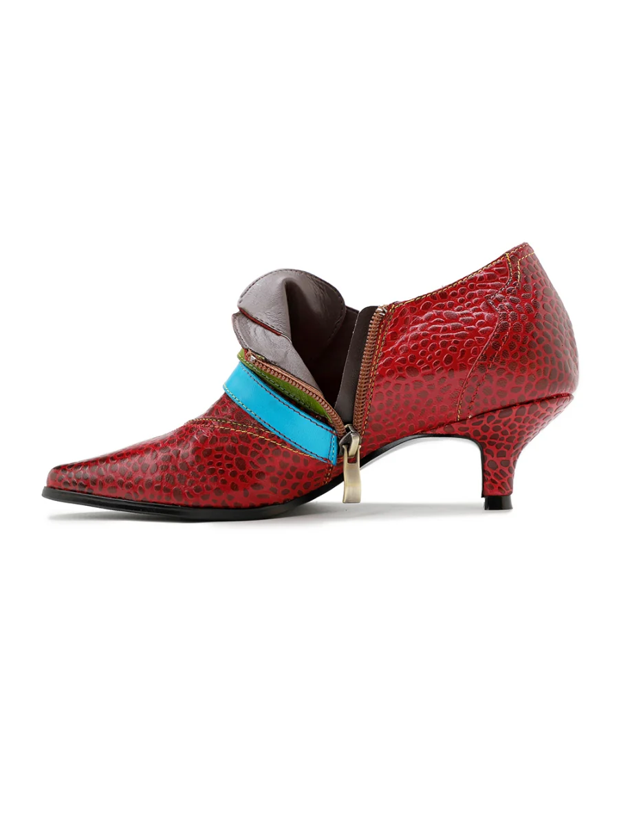 SOFFIA | Floral Embossed Tri-Strap Kitten Heels - Image 7