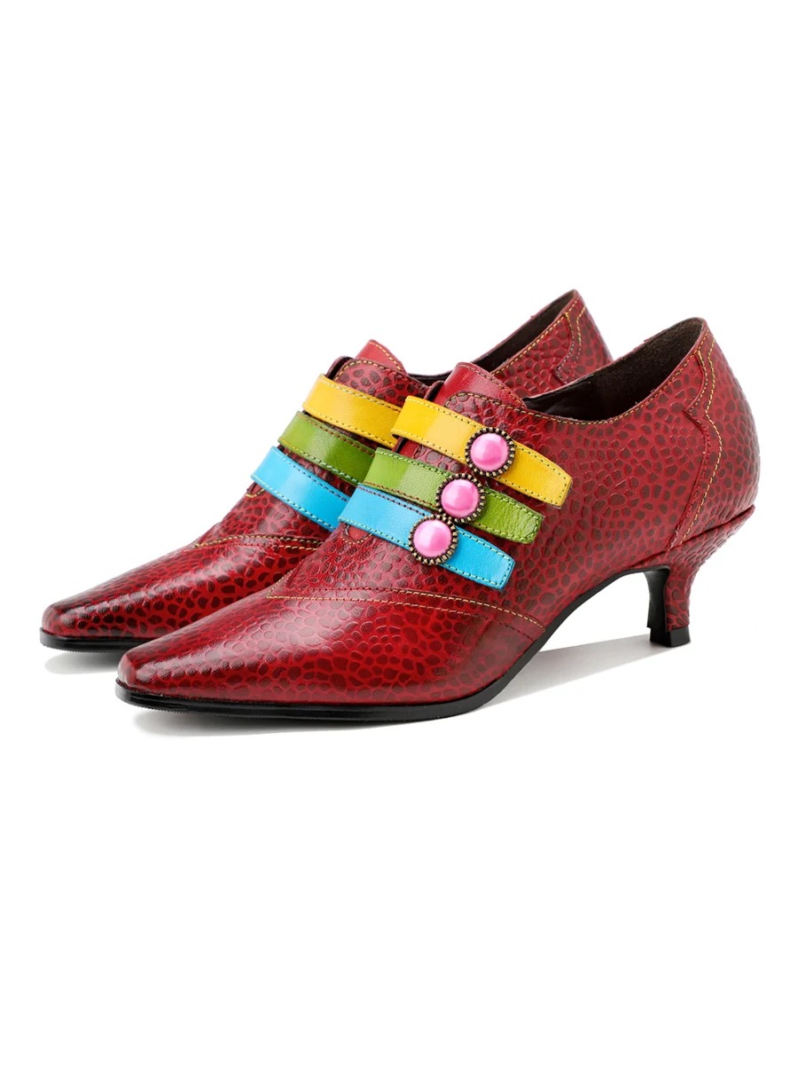 SOFFIA | Floral Embossed Tri-Strap Kitten Heels - Image 8