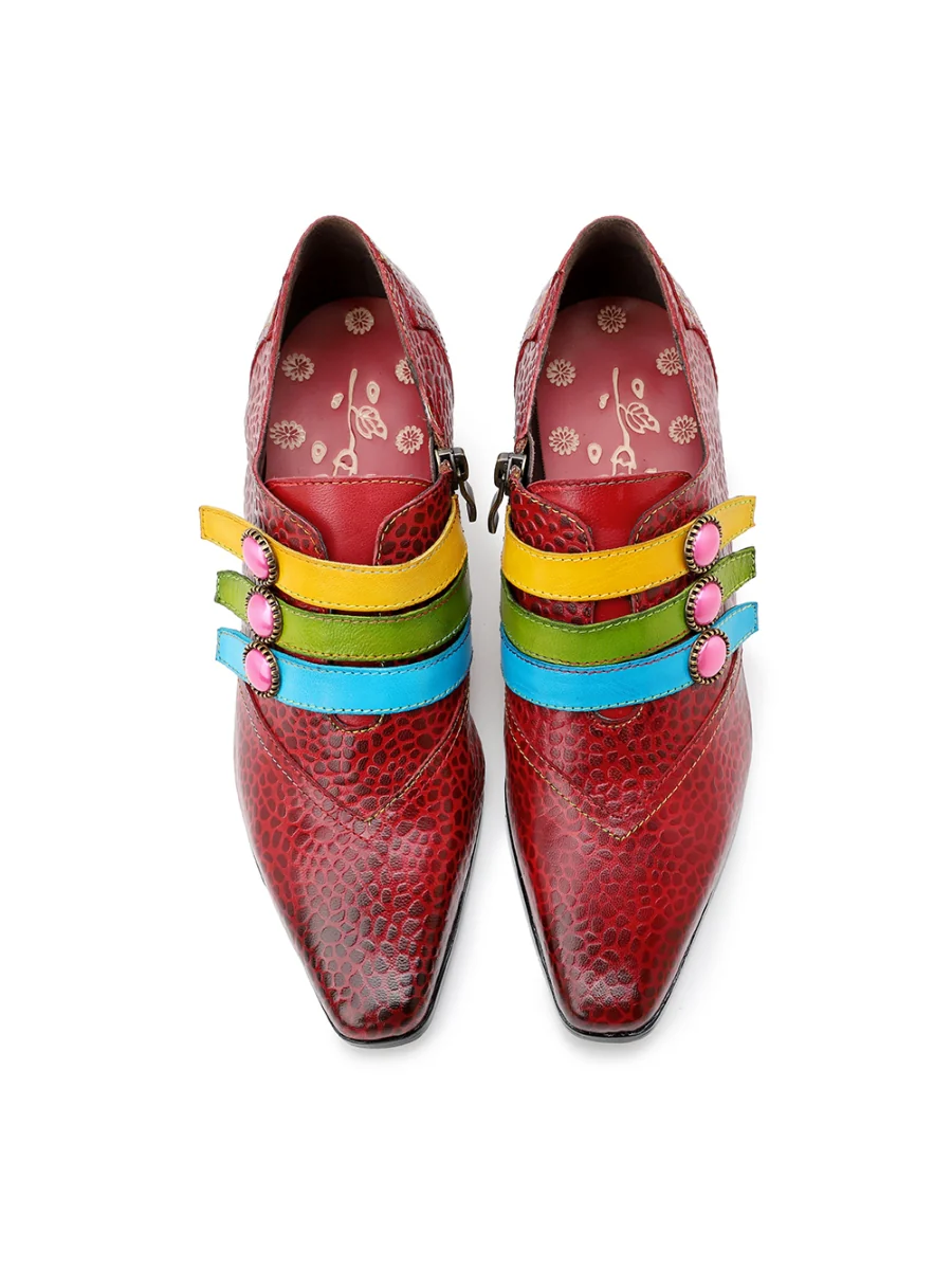 SOFFIA | Floral Embossed Tri-Strap Kitten Heels - Image 9