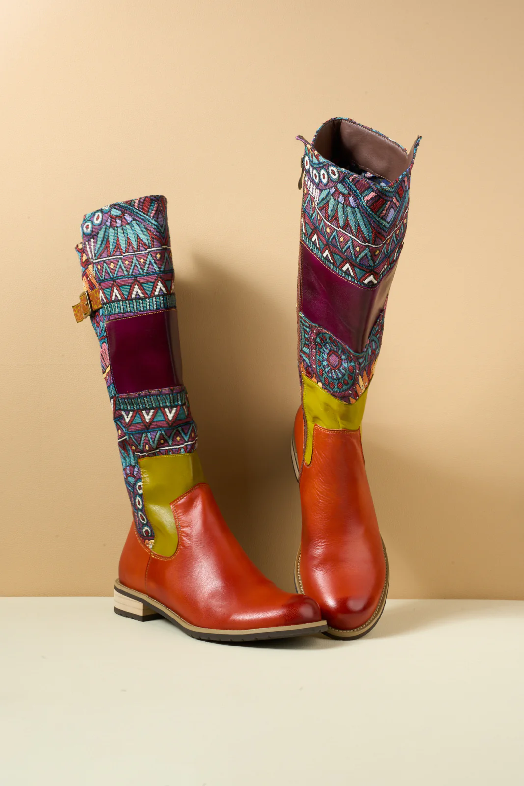 Soffia | Cozy Up Abstract Embroidered Leather Knee-High Boots - Image 10