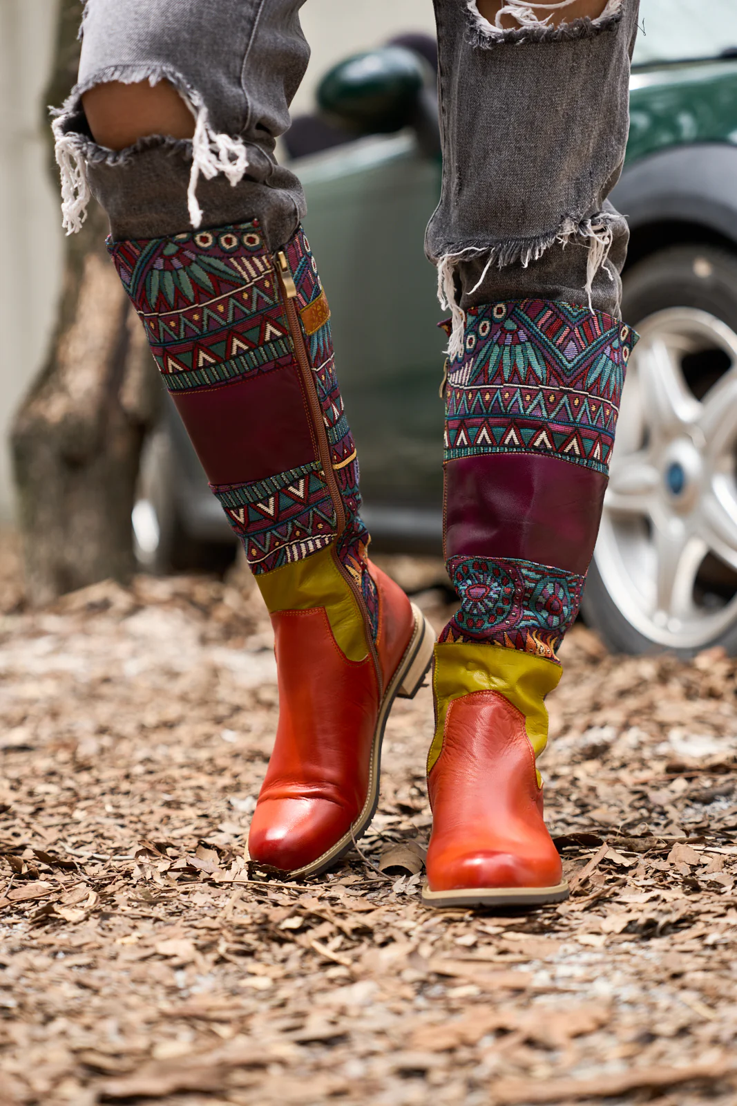 Soffia | Cozy Up Abstract Embroidered Leather Knee-High Boots - Image 2