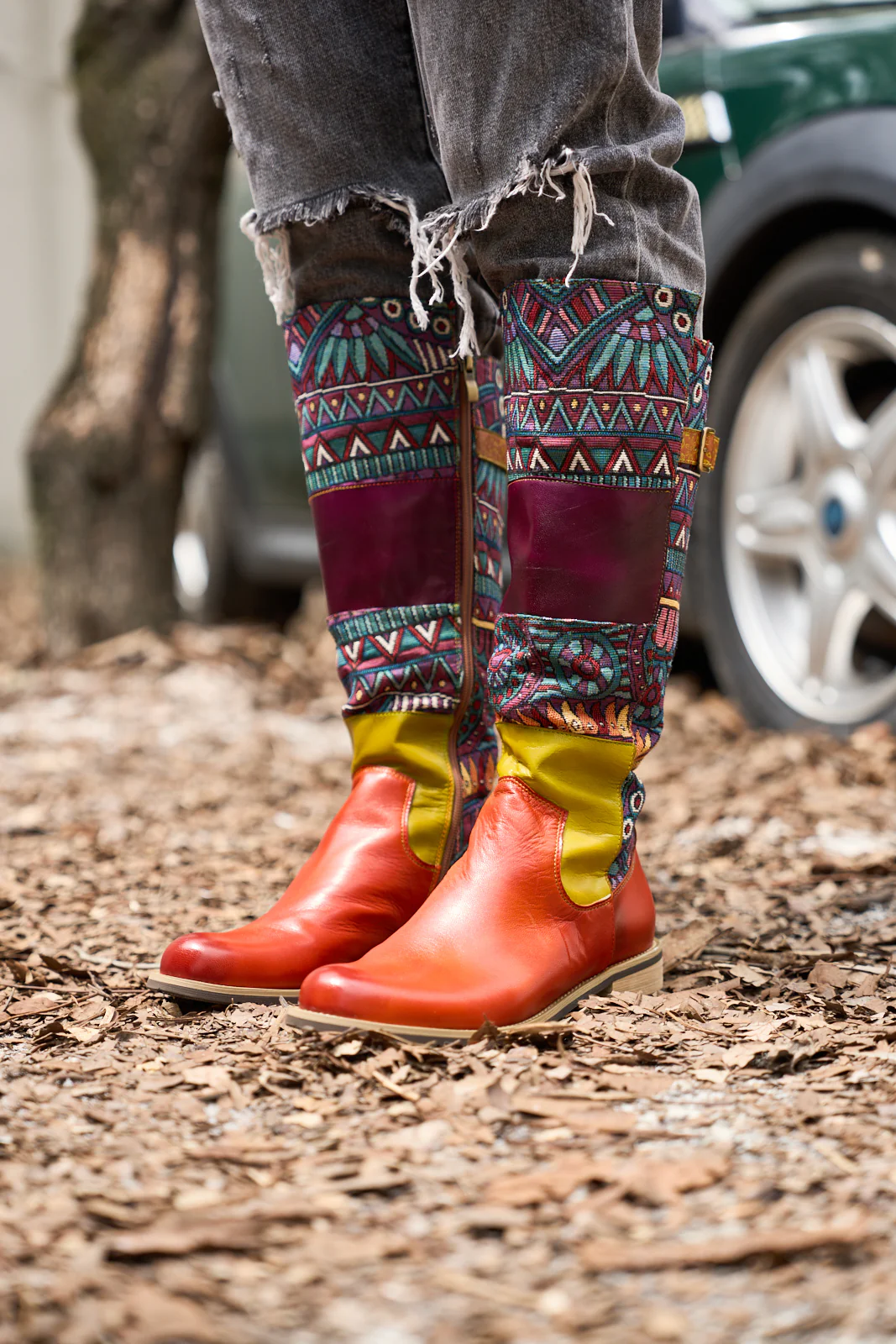 Soffia | Cozy Up Abstract Embroidered Leather Knee-High Boots - Image 3