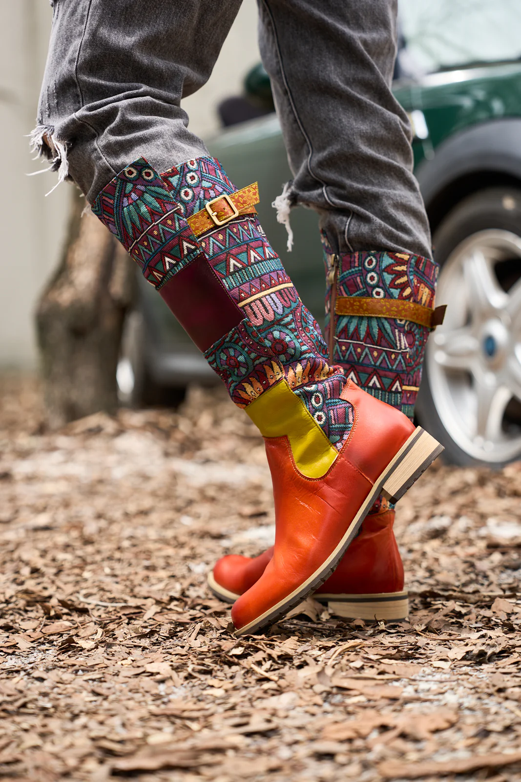 Soffia | Cozy Up Abstract Embroidered Leather Knee-High Boots - Image 4
