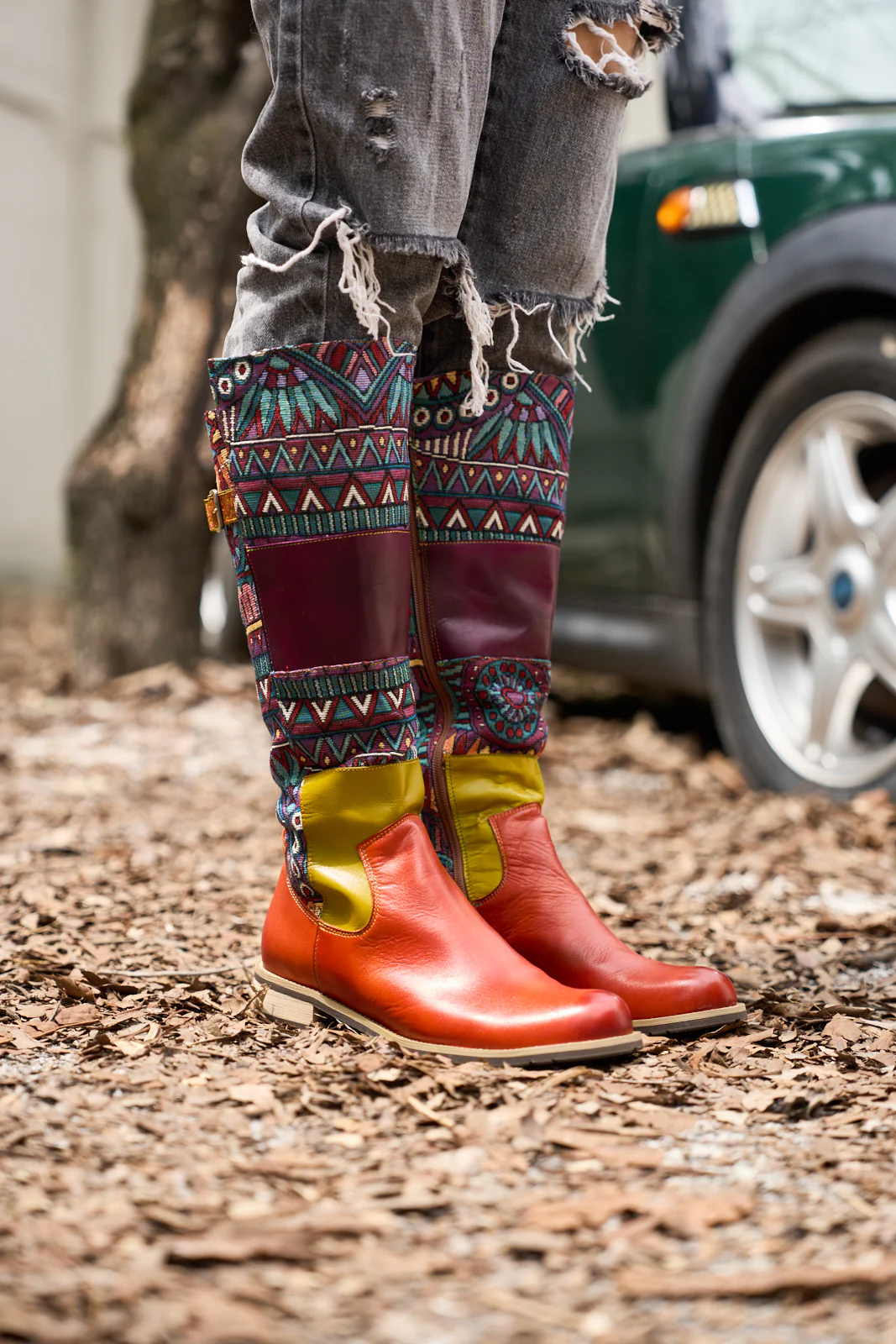 Soffia | Cozy Up Abstract Embroidered Leather Knee-High Boots - Image 5