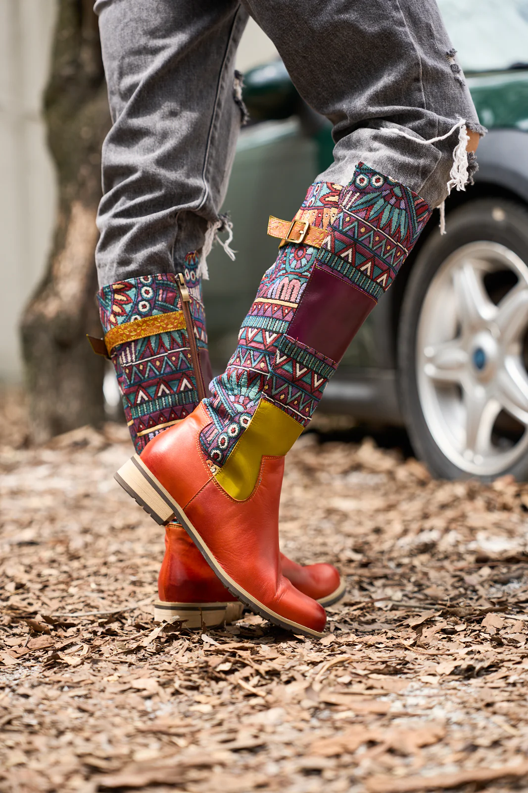 Soffia | Cozy Up Abstract Embroidered Leather Knee-High Boots - Image 6