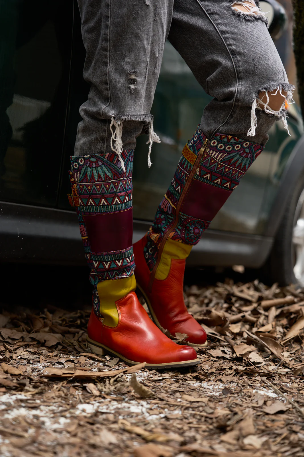 Soffia | Cozy Up Abstract Embroidered Leather Knee-High Boots - Image 7