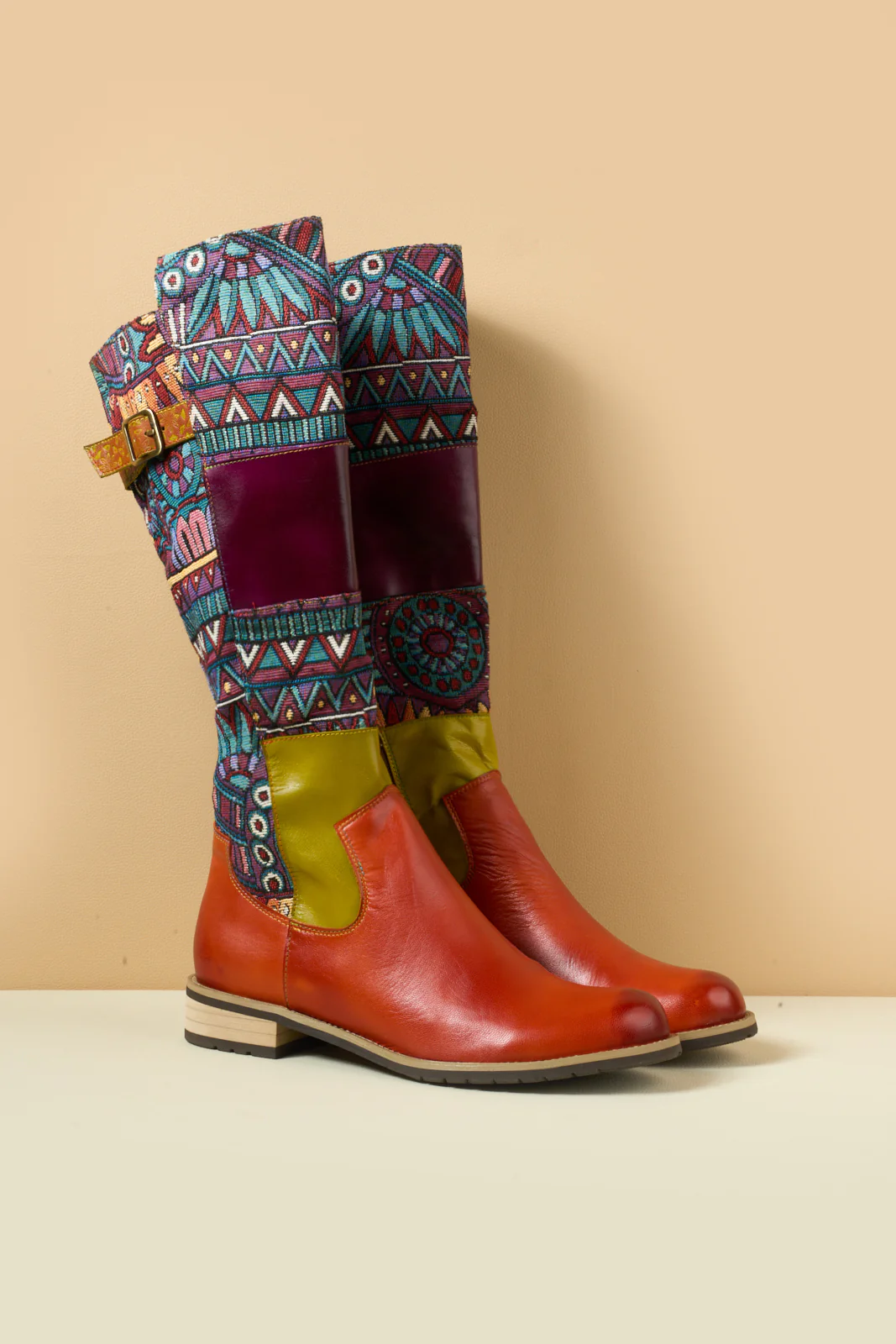 Soffia | Cozy Up Abstract Embroidered Leather Knee-High Boots - Image 9