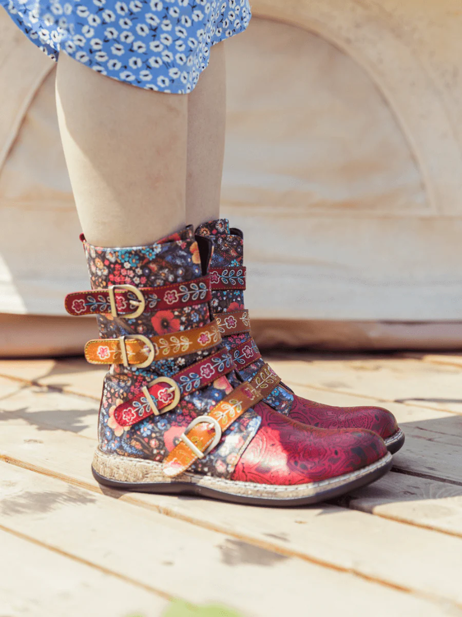 SOFFIA | DAISY PRINTED STRAPS LEATHER ANKLE BOOT - Image 3