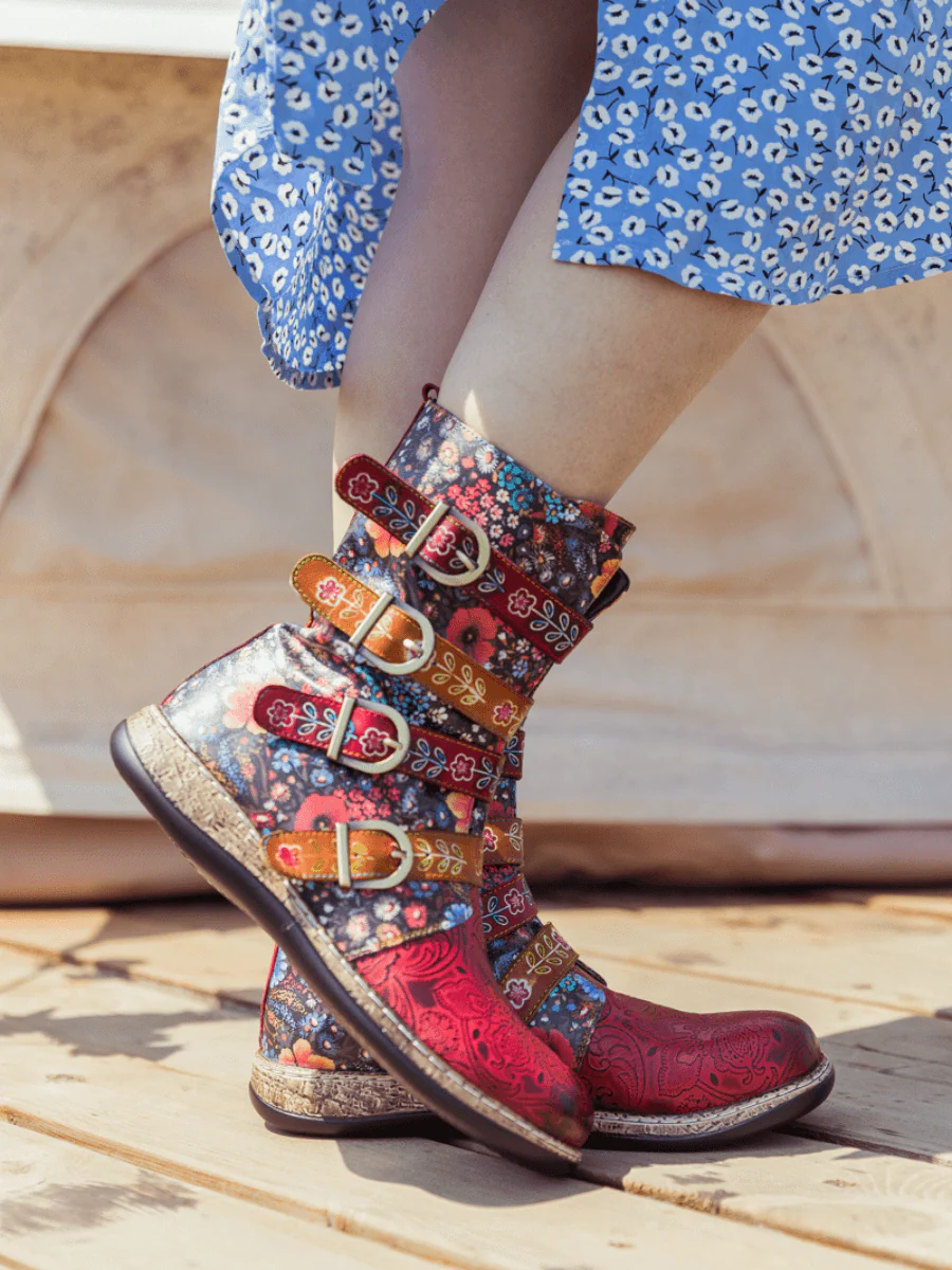 SOFFIA | DAISY PRINTED STRAPS LEATHER ANKLE BOOT - Image 4