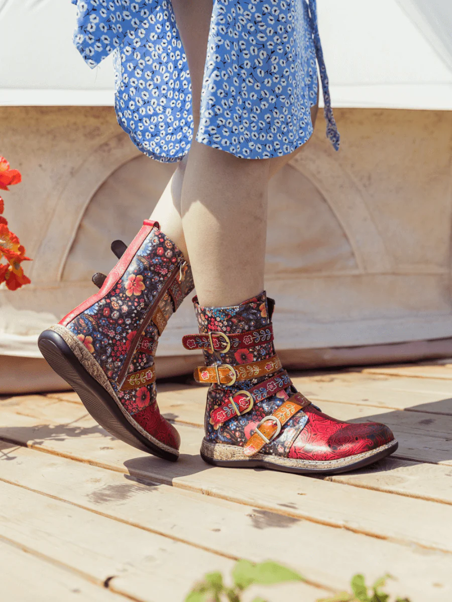SOFFIA | DAISY PRINTED STRAPS LEATHER ANKLE BOOT - Image 5