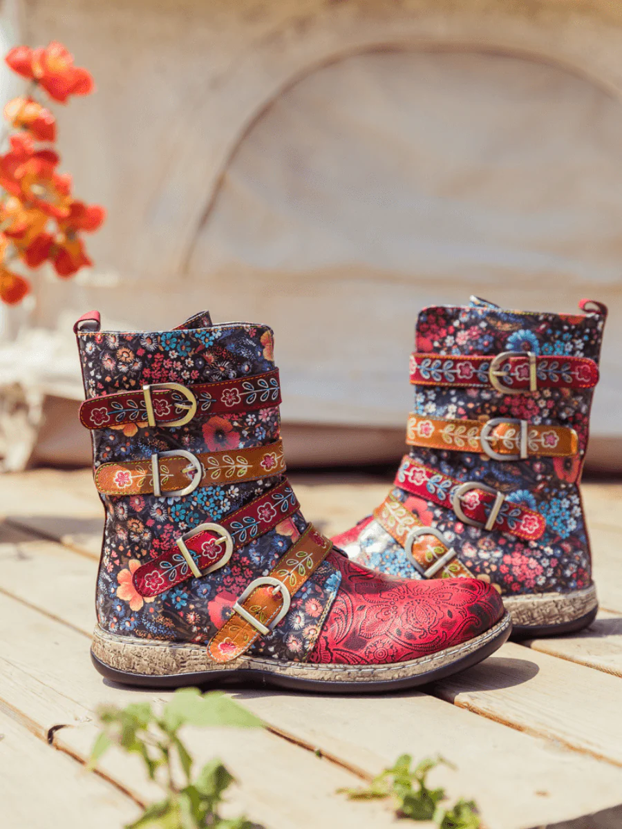 SOFFIA | DAISY PRINTED STRAPS LEATHER ANKLE BOOT - Image 6