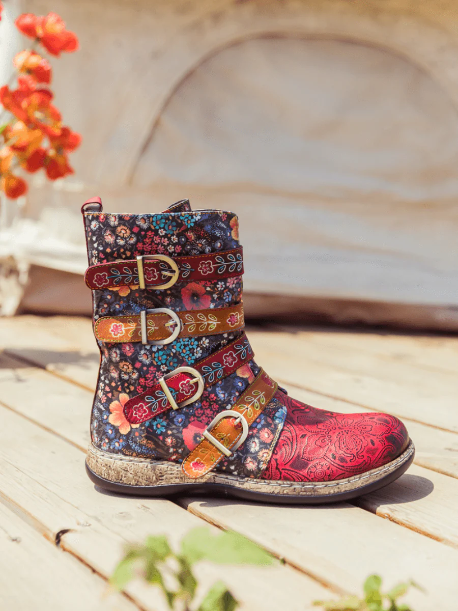SOFFIA | DAISY PRINTED STRAPS LEATHER ANKLE BOOT - Image 7