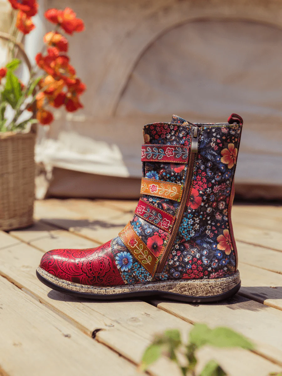 SOFFIA | DAISY PRINTED STRAPS LEATHER ANKLE BOOT - Image 8