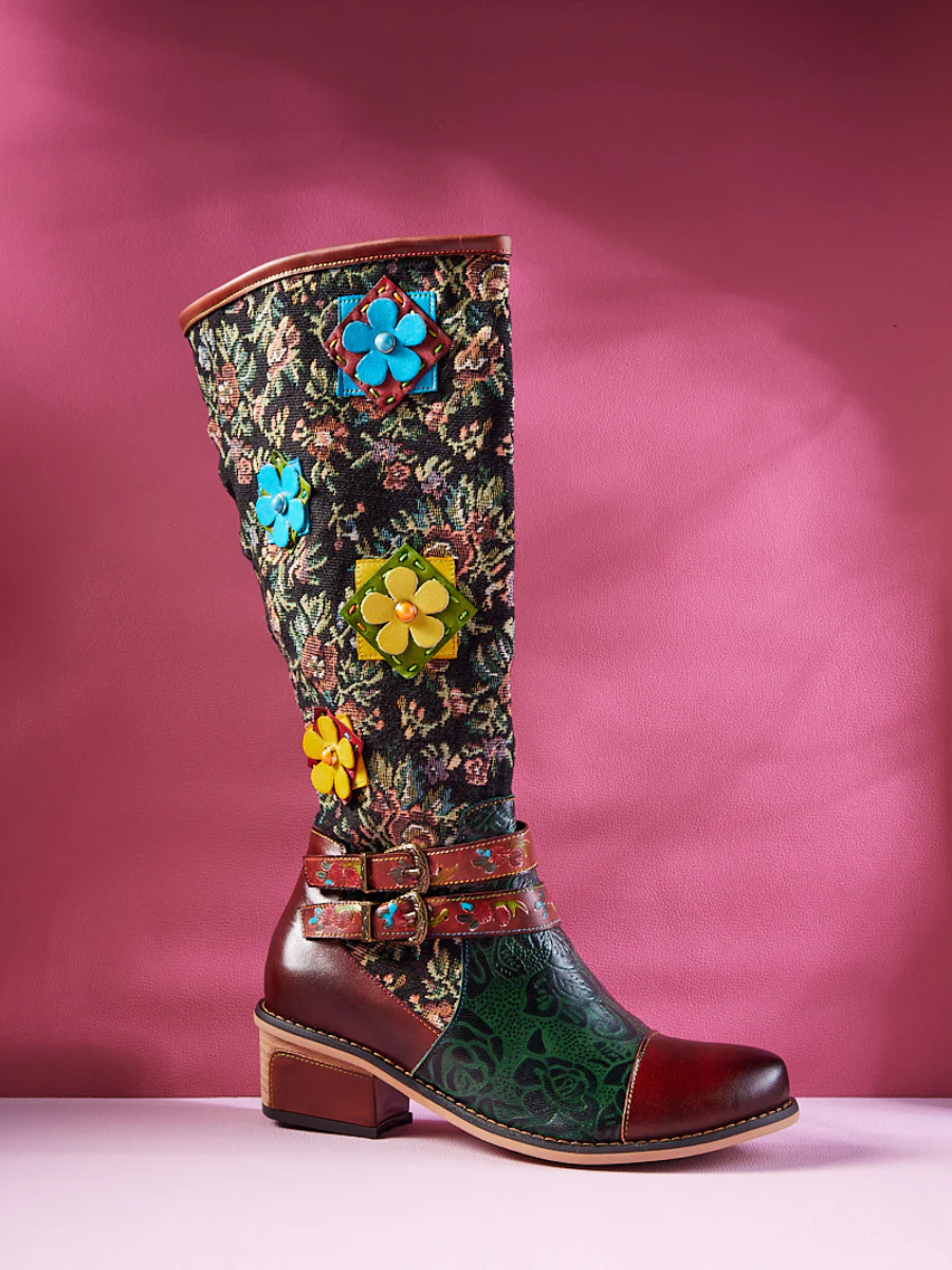 Soffia | Daniella Paisley Wide Calf Leather Knee High Boots - Image 2