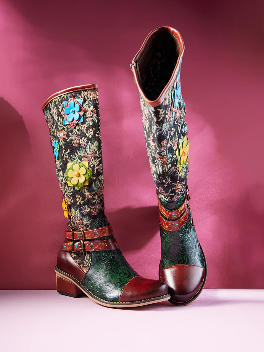 Soffia | Daniella Paisley Wide Calf Leather Knee High Boots - Image 3