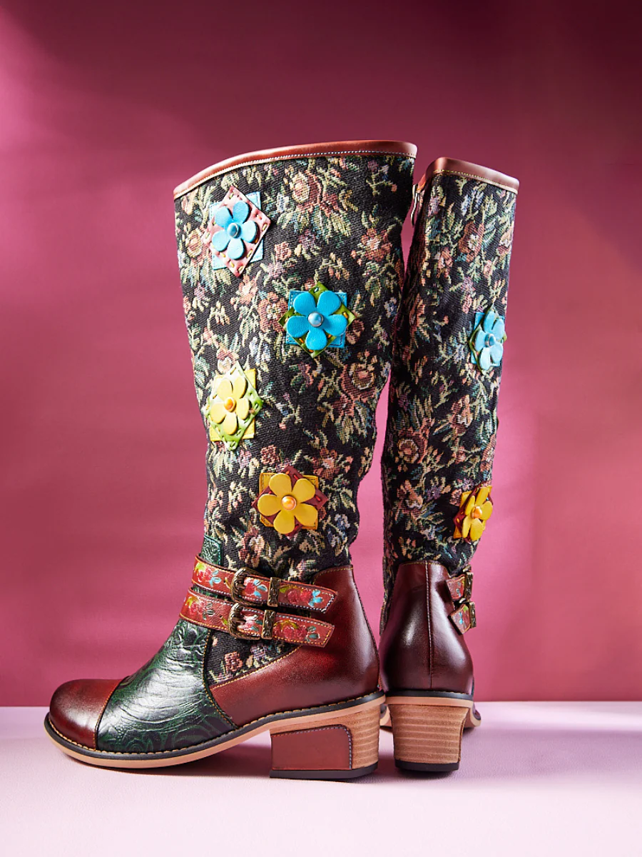 Soffia | Daniella Paisley Wide Calf Leather Knee High Boots - Image 4