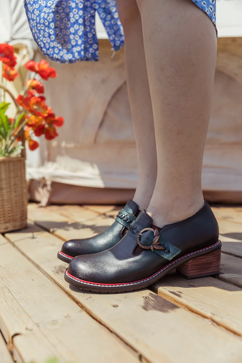 SOFFIA | Dark Green Leather Brogues Bootie - Image 2
