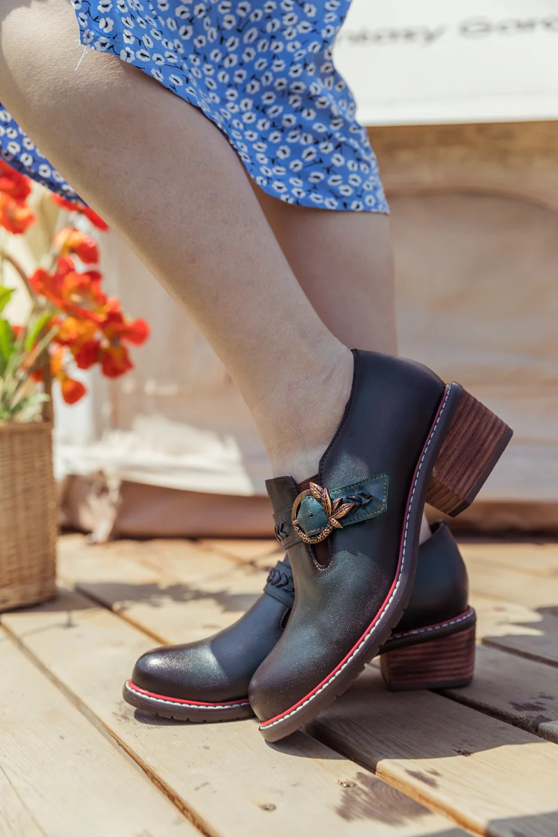 SOFFIA | Dark Green Leather Brogues Bootie - Image 3