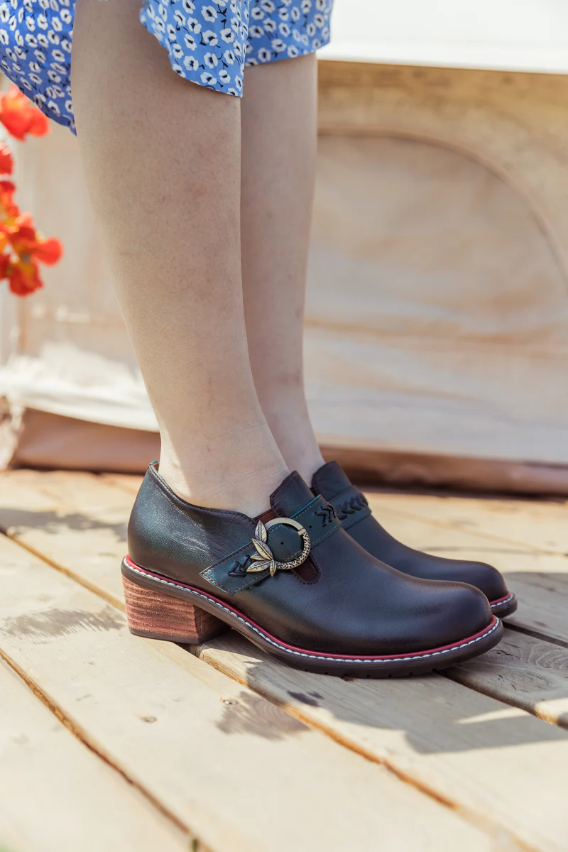 SOFFIA | Dark Green Leather Brogues Bootie - Image 4