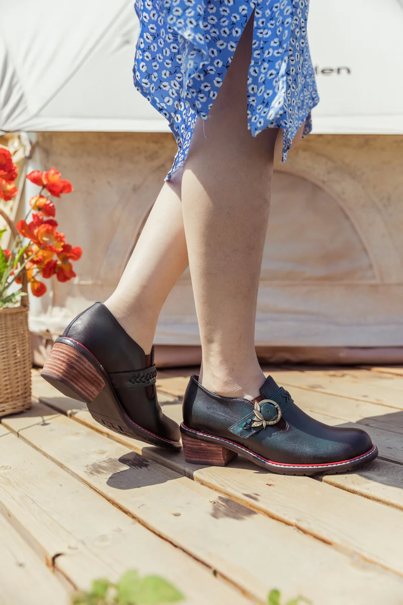 SOFFIA | Dark Green Leather Brogues Bootie - Image 5