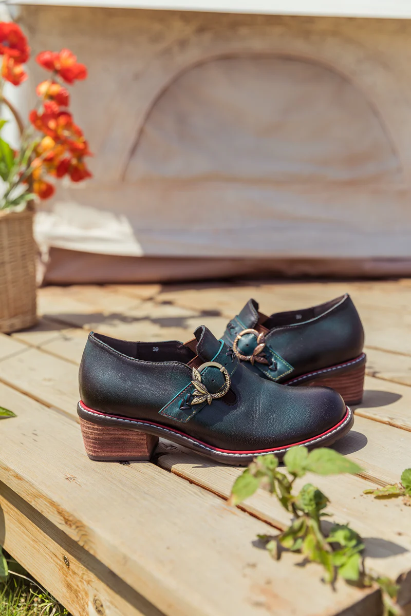 SOFFIA | Dark Green Leather Brogues Bootie - Image 6