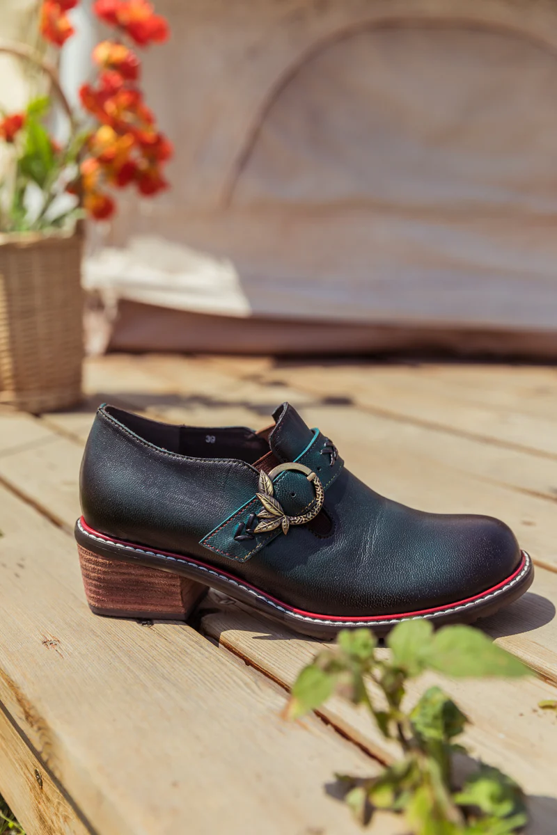SOFFIA | Dark Green Leather Brogues Bootie - Image 7