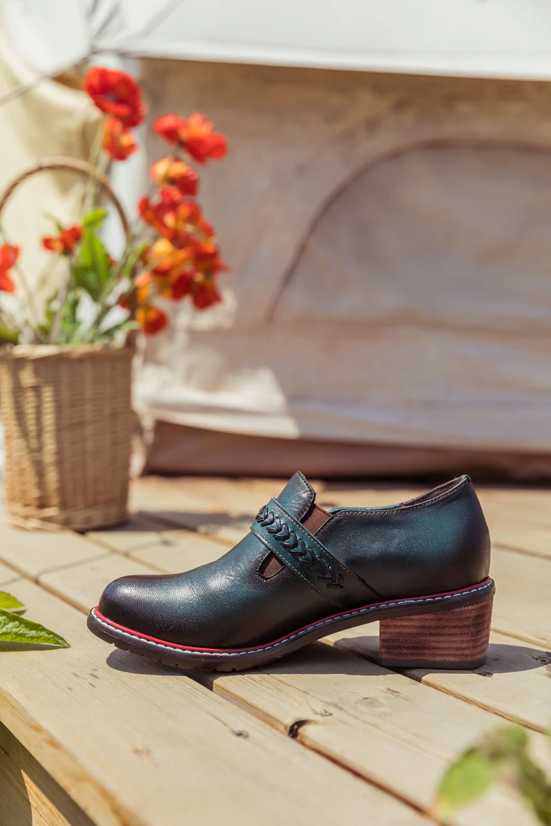 SOFFIA | Dark Green Leather Brogues Bootie - Image 8