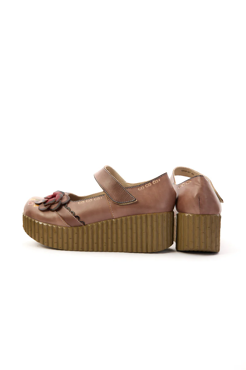 Soffia | Darya Floral Leather Wedge Mary Jane - Khaki - Image 10
