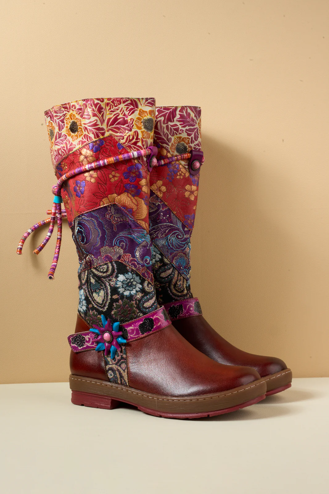 Soffia | Daylen Floral Embroidery Leather Knee-High Boots - Image 10