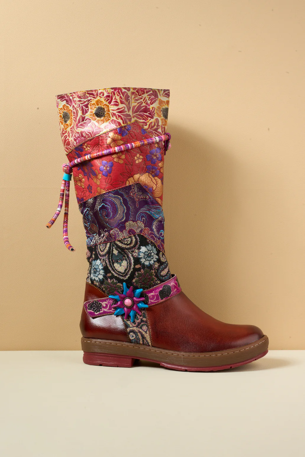Soffia | Daylen Floral Embroidery Leather Knee-High Boots - Image 11