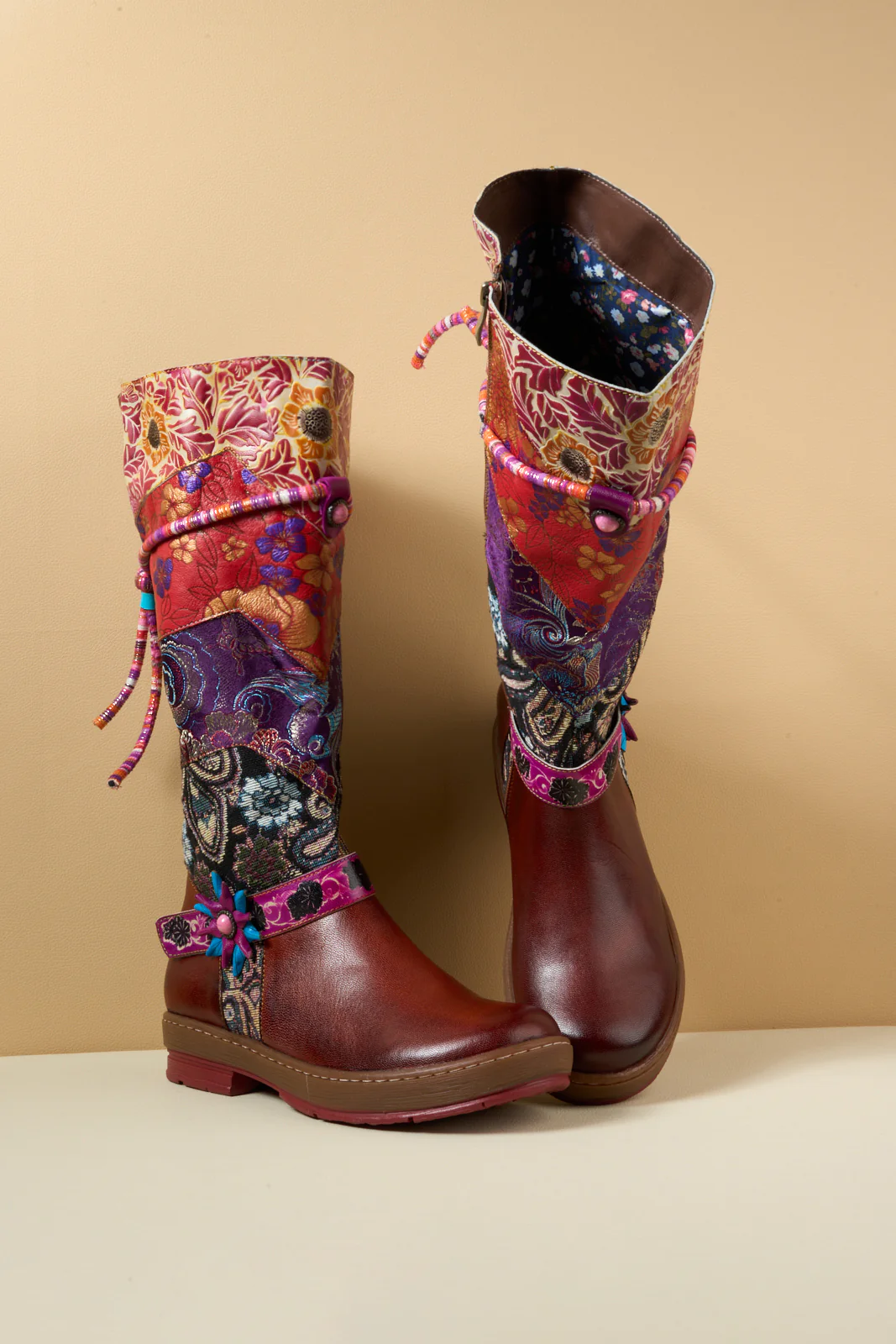 Soffia | Daylen Floral Embroidery Leather Knee-High Boots - Image 12