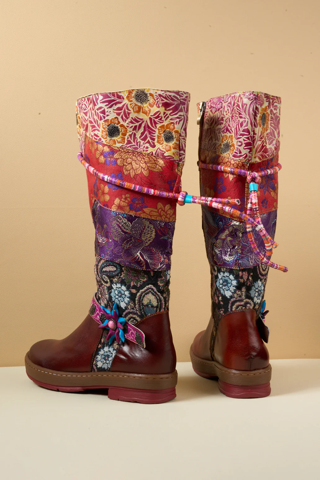 Soffia | Daylen Floral Embroidery Leather Knee-High Boots - Image 13