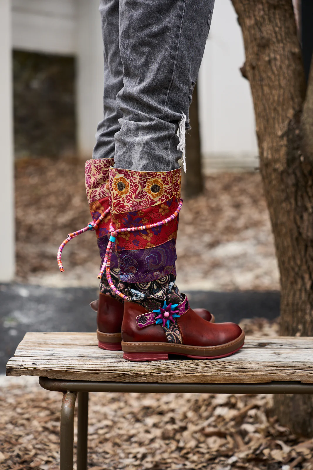 Soffia | Daylen Floral Embroidery Leather Knee-High Boots - Image 4